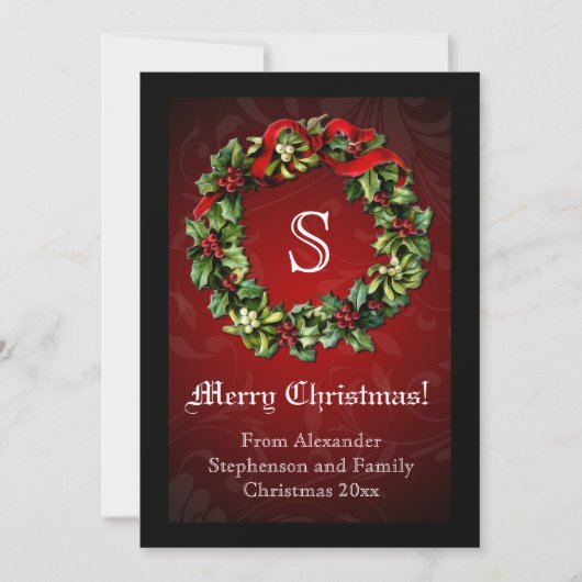 Invitation Monogramme traditionnel Red Christmas Wreath (Devant)