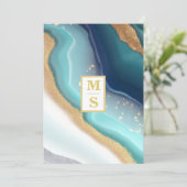 Invitation *~* Monogramme TURQUOISE AR66 RSVP Agate QR Mariag (Debout devant)