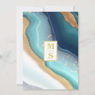 Invitation *~* Monogramme TURQUOISE AR66 RSVP Agate QR Mariag