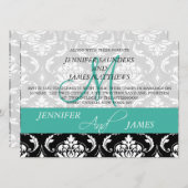 Invitation Monogramme Turquoise Black Mariage damassé Invitat (Devant / Derrière)