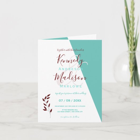 Invitation Monogramme turquoise 💍 Élégance géométrique moder (Devant)