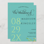 Invitation Monogramme turquoise 💍 Élégance géométrique moder (Devant / Derrière)