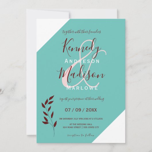 Invitation Monogramme turquoise 💍 Élégance géométrique moder (Devant)