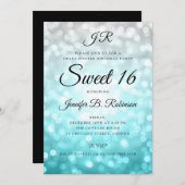Invitation Monogramme Turquoise Ombre Lights Sweet 16 Anniver (Devant / Derrière)