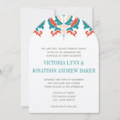 Invitation Monogramme Turquoise Pêche rouge Orange Mariage (Devant)