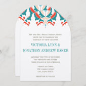 Invitation Monogramme Turquoise Pêche rouge Orange Mariage (Devant / Derrière)