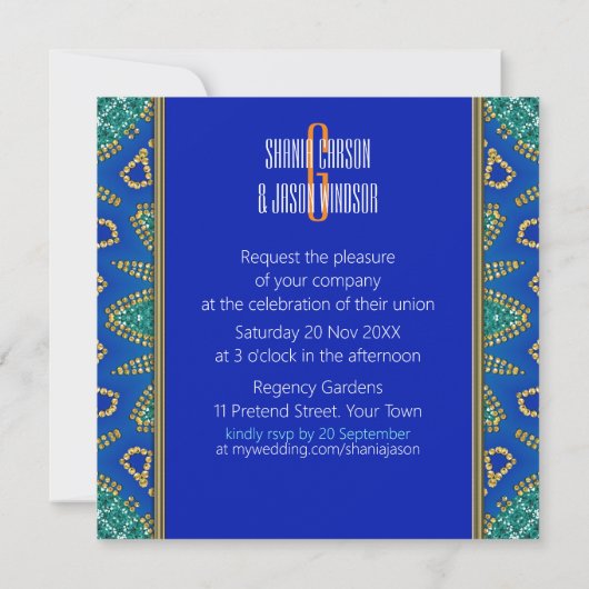 Invitation Monogramme Turquoise Sun Royal Blue de (Dos)