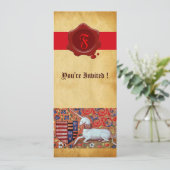 INVITATION MONOGRAMME UNICORN FLORAL PARCHMENT RED WAX SEAL (Debout devant)
