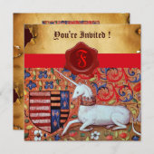 INVITATION MONOGRAMME UNICORN FLORAL PARCHMENT RED WAX SEAL (Devant / Derrière)