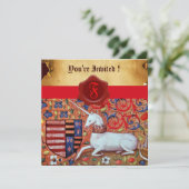 INVITATION MONOGRAMME UNICORN FLORAL PARCHMENT RED WAX SEAL (Debout devant)