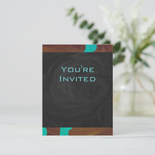 Invitation Monogramme Vache Impression Brown et Turquoise (Debout devant)