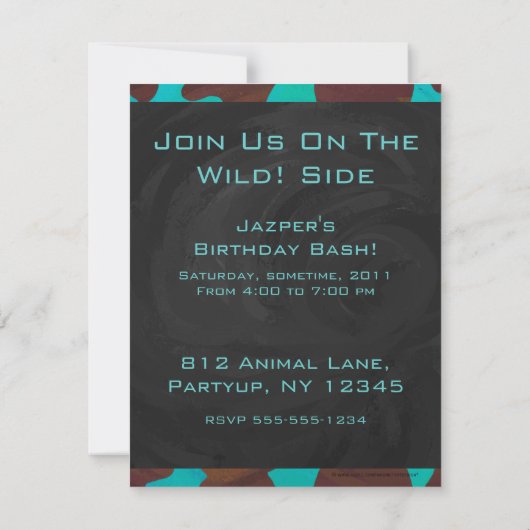 Invitation Monogramme Vache Impression Brown et Turquoise (Dos)