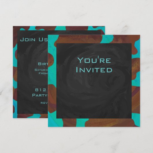 Invitation Monogramme Vache Impression Brown et Turquoise (Devant / Derrière)