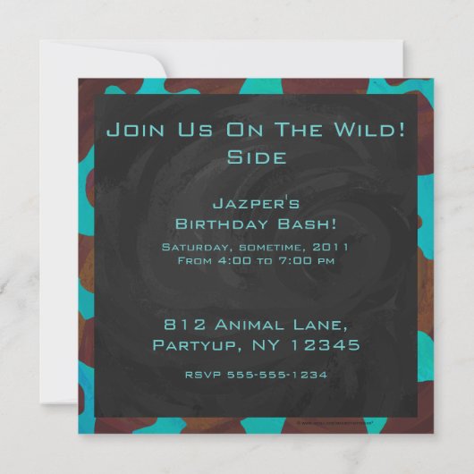Invitation Monogramme Vache Impression Brown et Turquoise (Dos)