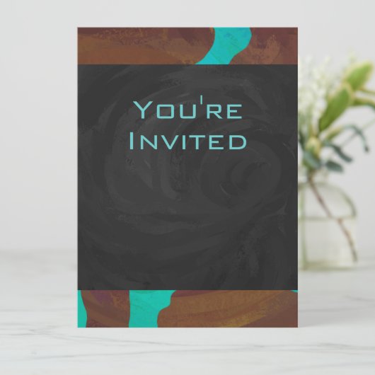 Invitation Monogramme Vache Imprimer Brown et Turquoise (Debout devant)