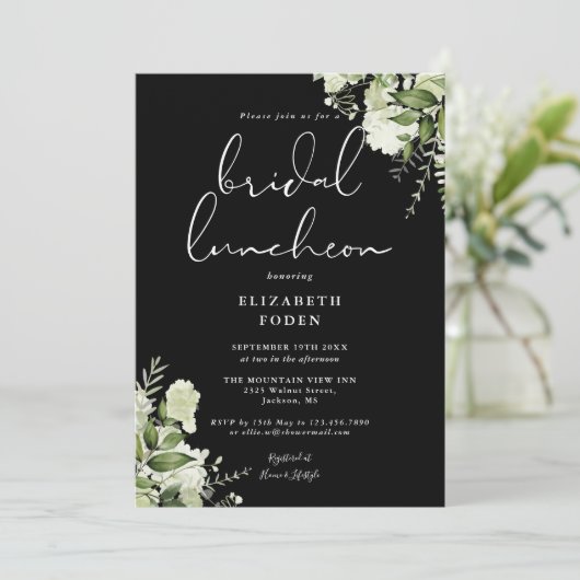 Invitation Monogramme Verdoyant Déjeuner nuptial noir et blan (Debout devant)