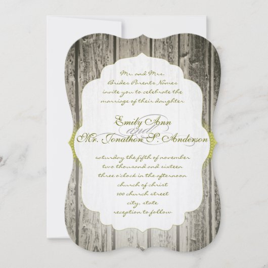 Invitation Monogramme Vert Accents Grange rustique Mariage en (Devant)
