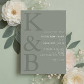 Invitation Monogramme vert de Sage moderne minimaliste Mariag