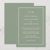Invitation Monogramme vert de taille minimale Mariage simple (Devant / Derrière)