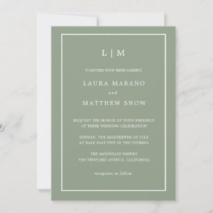 Invitation Monogramme vert de taille minimale Mariage simple