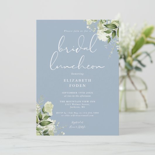 Invitation Monogramme vert Dusty Blue Bridal Luncheon (Debout devant)