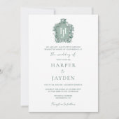 Invitation Monogramme vert Élégance intemporelle Mariage offi (Devant)