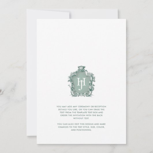 Invitation Monogramme vert Élégance intemporelle Mariage offi (Dos)