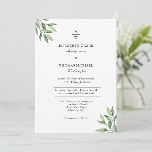 Invitation Monogramme Vert Élégant Moderne Mariage formel (Debout devant)