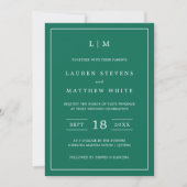 Invitation Monogramme vert émeraude simple Mariage élégant (Devant)