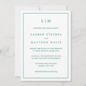 Invitation Monogramme vert émeraude simple Mariage élégant (Devant)
