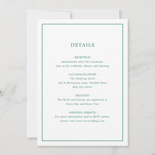 Invitation Monogramme vert émeraude simple Mariage élégant (Dos)