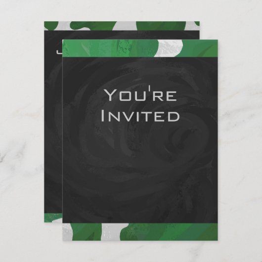 Invitation Monogramme vert et blanc de vache (Devant / Derrière)