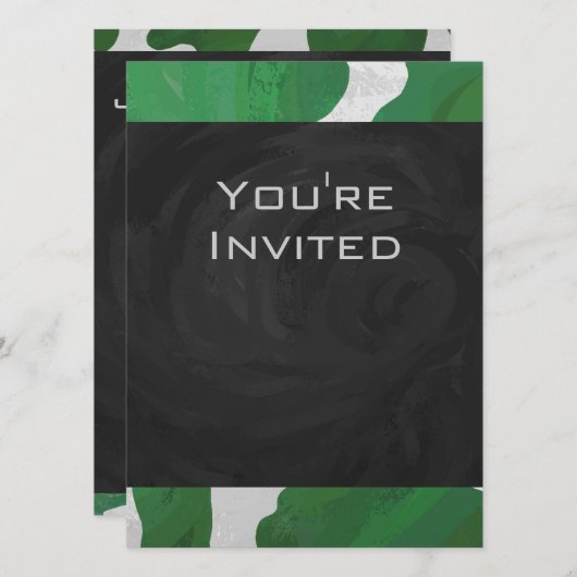 Invitation Monogramme vert et blanc de vache (Devant / Derrière)
