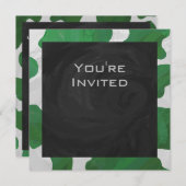 Invitation Monogramme vert et blanc de vache (Devant / Derrière)