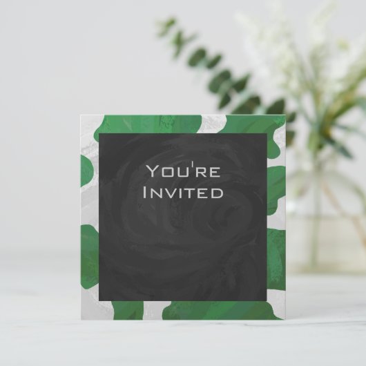 Invitation Monogramme vert et blanc de vache (Debout devant)