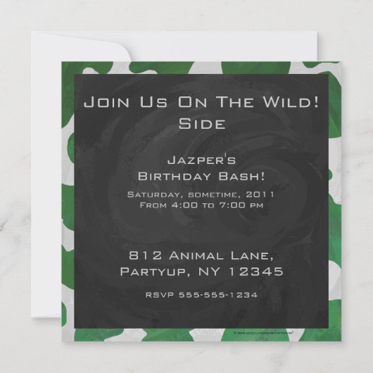 Invitation Monogramme vert et blanc de vache (Dos)