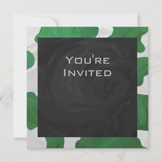 Invitation Monogramme vert et blanc de vache (Devant)