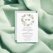 Invitation Monogramme Vert Floral Élégant Mariage blanc