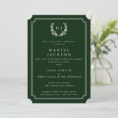 Invitation Monogramme vert foncé Laurel Wreath Graduation (Debout devant)