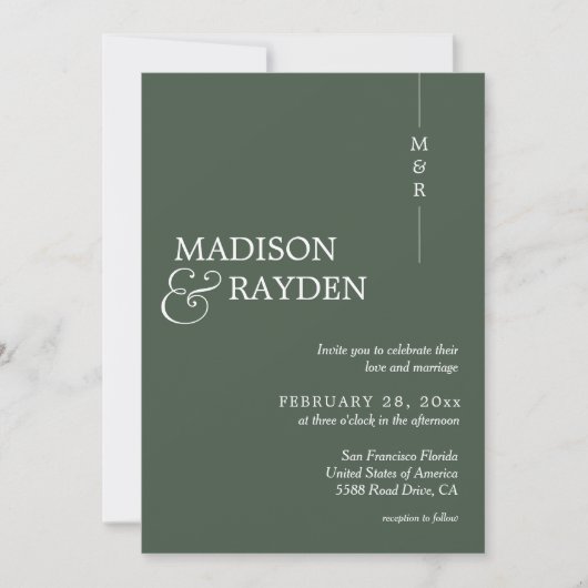 Invitation Monogramme vert foncé moderne Photo QR Code Mariag (Devant)
