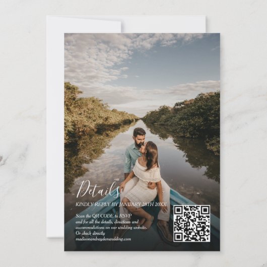 Invitation Monogramme vert foncé moderne Photo QR Code Mariag (Dos)