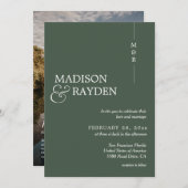 Invitation Monogramme vert foncé moderne Photo QR Code Mariag (Devant / Derrière)