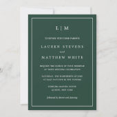 Invitation Monogramme vert forestier Mariage simple (Devant)