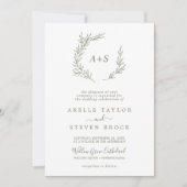 Invitation Monogramme vert olive feuille minimale QR Code Mar (Devant)