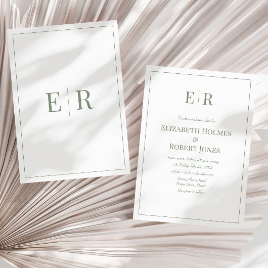 Invitation Monogramme vert olive moderne non Mariage photo