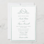 Invitation Monogramme vert pâle classique Mariage d'aquarelle (Devant)