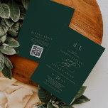 Invitation Monogramme vert romantique avant arrière Code QR M<br><div class="desc">Ce monogramme vert romantique à l'avant et à l'arrière faire-part de mariage de code QR est parfait pour un mariage simple. Le design classique moderne comprend des tourbillons fantaisistes et des fleurs fantaisistes avec une magnifique typographie de feuille d'or en faux champagne. Économisez du papier en incluant un code QR...</div>