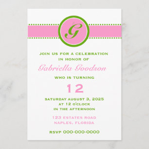 Invitation Monogramme vert rose et citron vert 2