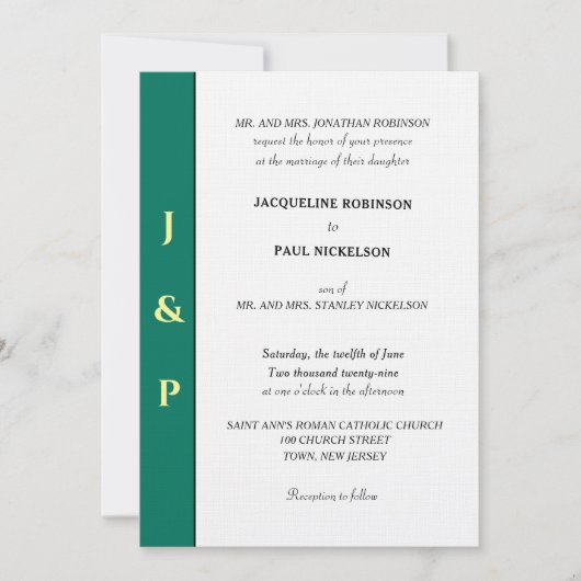 Invitation Monogramme vert tropical minimaliste (Devant)
