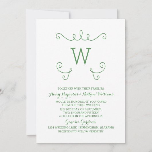 Invitation Monogramme vert Whimsical Flourish Mariage Inviter (Devant)